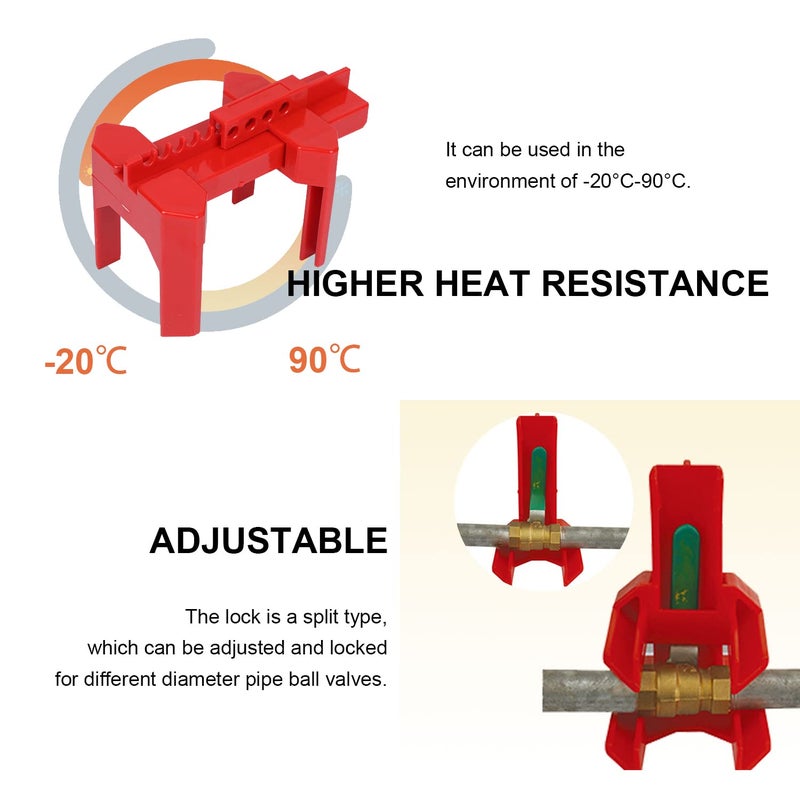 Young Dance Ball Valve Lockout, Adjustable Ball Valve Lockout Device, Small, for 1/2"-2-1/2" Outside Pipe Diameter, Red, Outdoor Water Spigot Lock Industrial Faucet Handle Locks Pipeline Valve Locking Device - Image 4